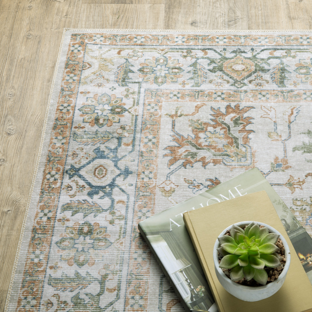 4" X 6" Blue and Gray Oriental Non Skid Area Rug