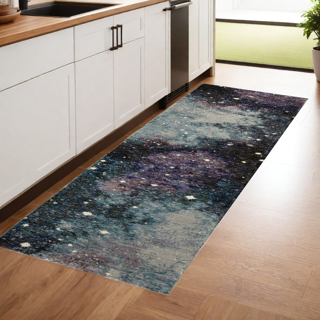8' Purple And Ivory Abstract Runner Rug-510421-1