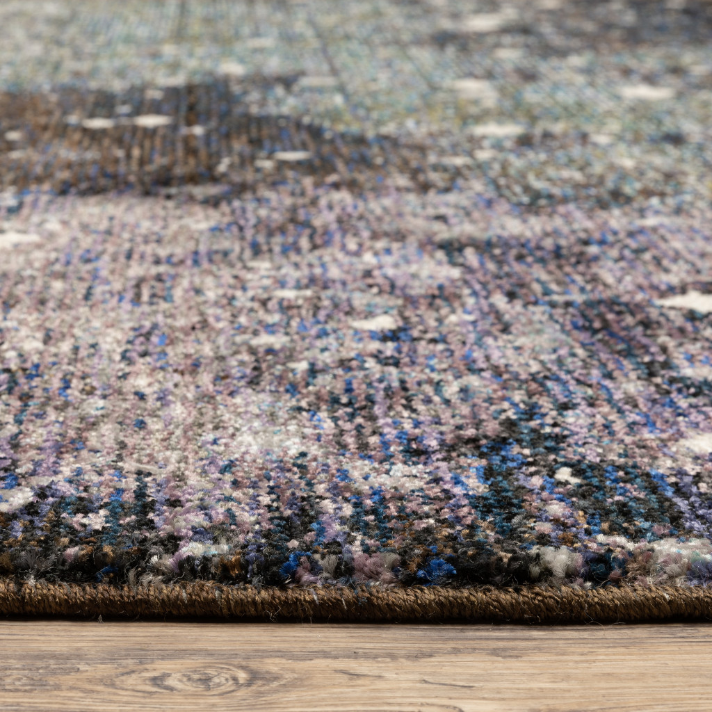 7" X 10" Purple and Ivory Abstract Power Loom Area Rug