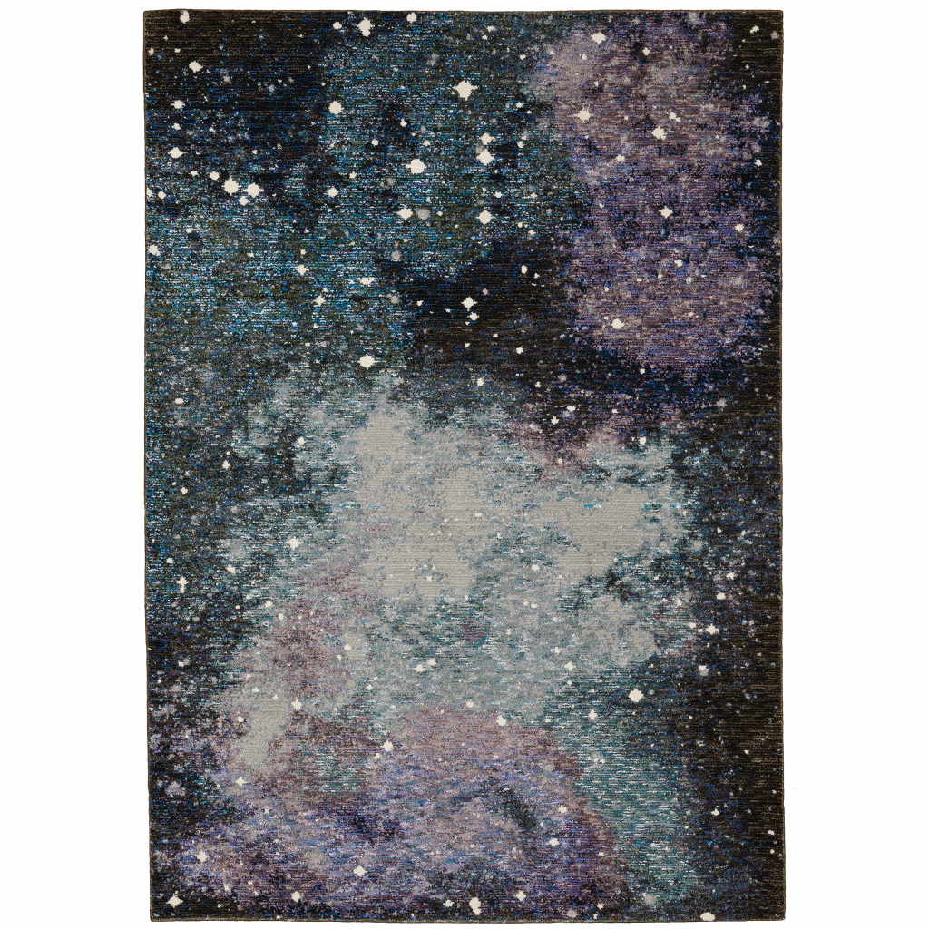 8" X 11" Purple and Ivory Abstract Power Loom Area Rug