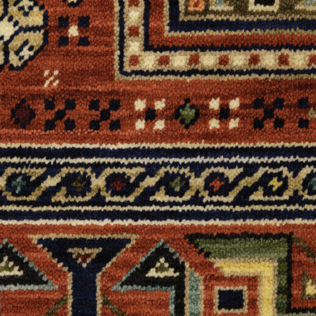 2" X 10" Blue And Red Oriental Power Loom Runner Rug With Fringe