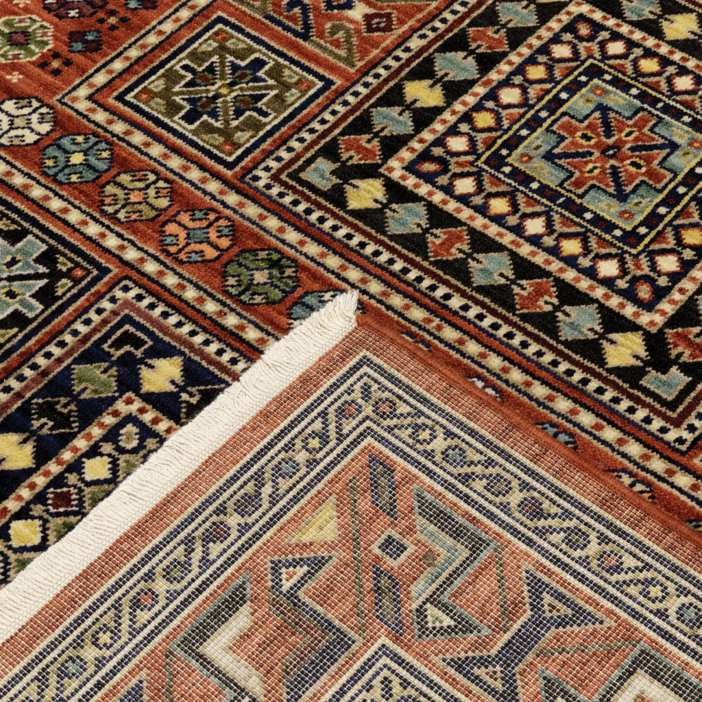 2" X 10" Blue And Red Oriental Power Loom Runner Rug With Fringe