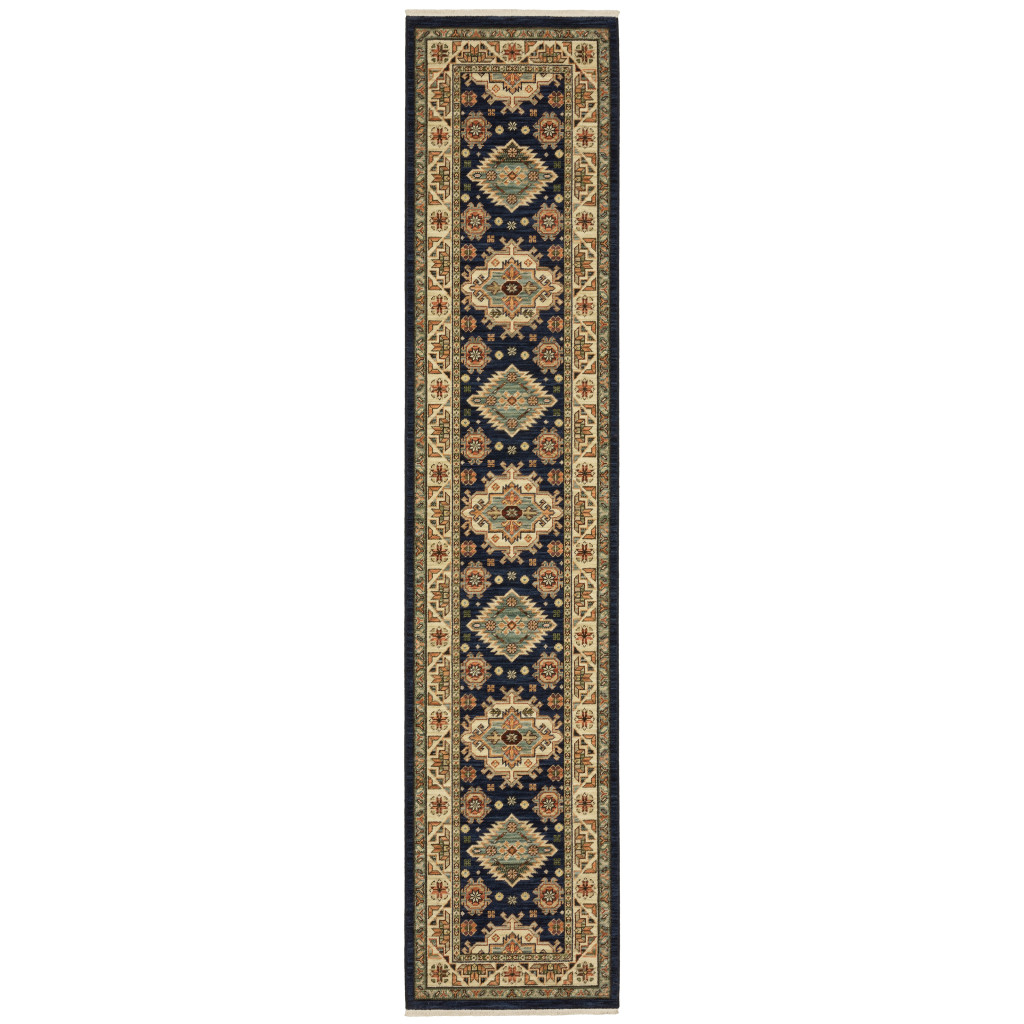 12' Blue and Orange Oriental Power Loom Runner Rug-510606-1