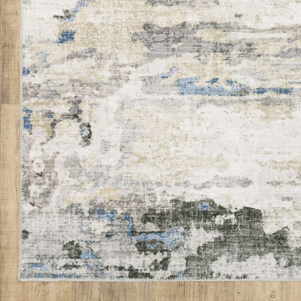 2" X 8" Gray And Ivory Abstract Printed Stain Resistant Non Skid Runner Rug
