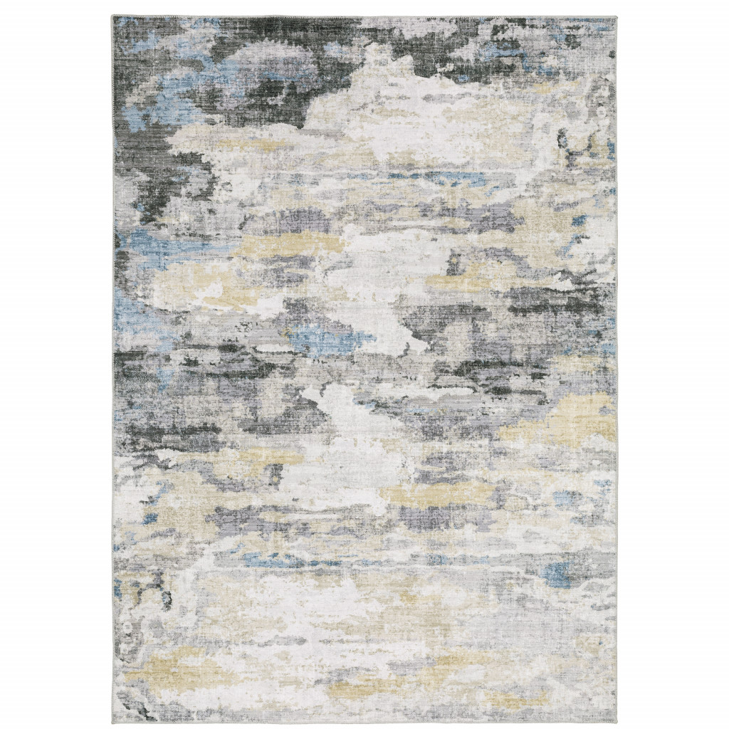 7" X 10" Blue and Gray Abstract Non Skid Area Rug