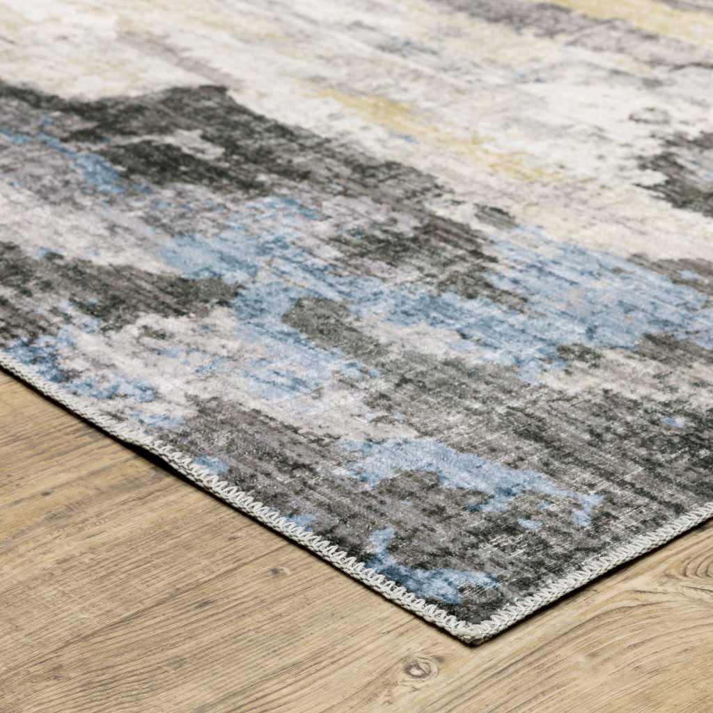 7" X 10" Blue and Gray Abstract Non Skid Area Rug