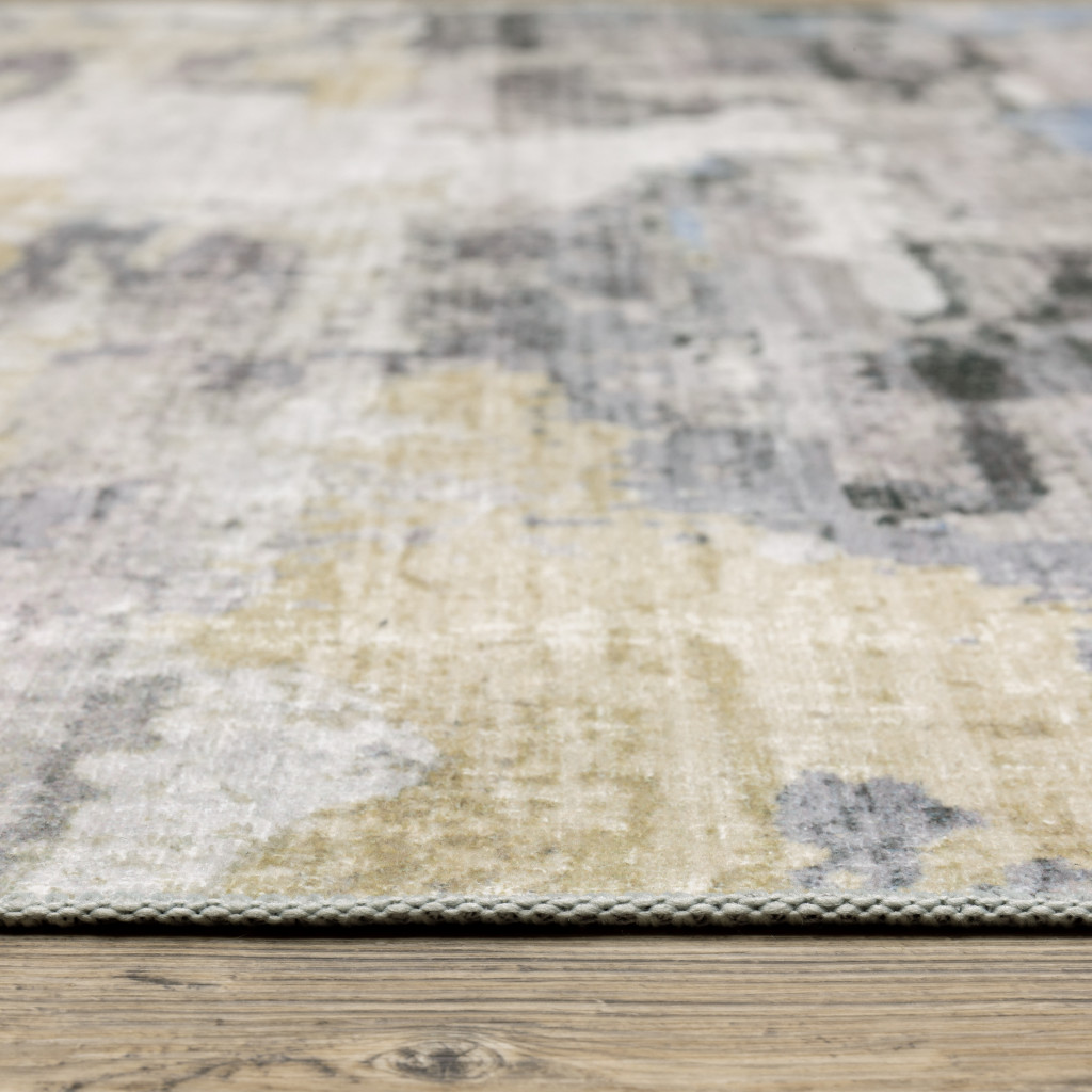 7" X 10" Blue and Gray Abstract Non Skid Area Rug