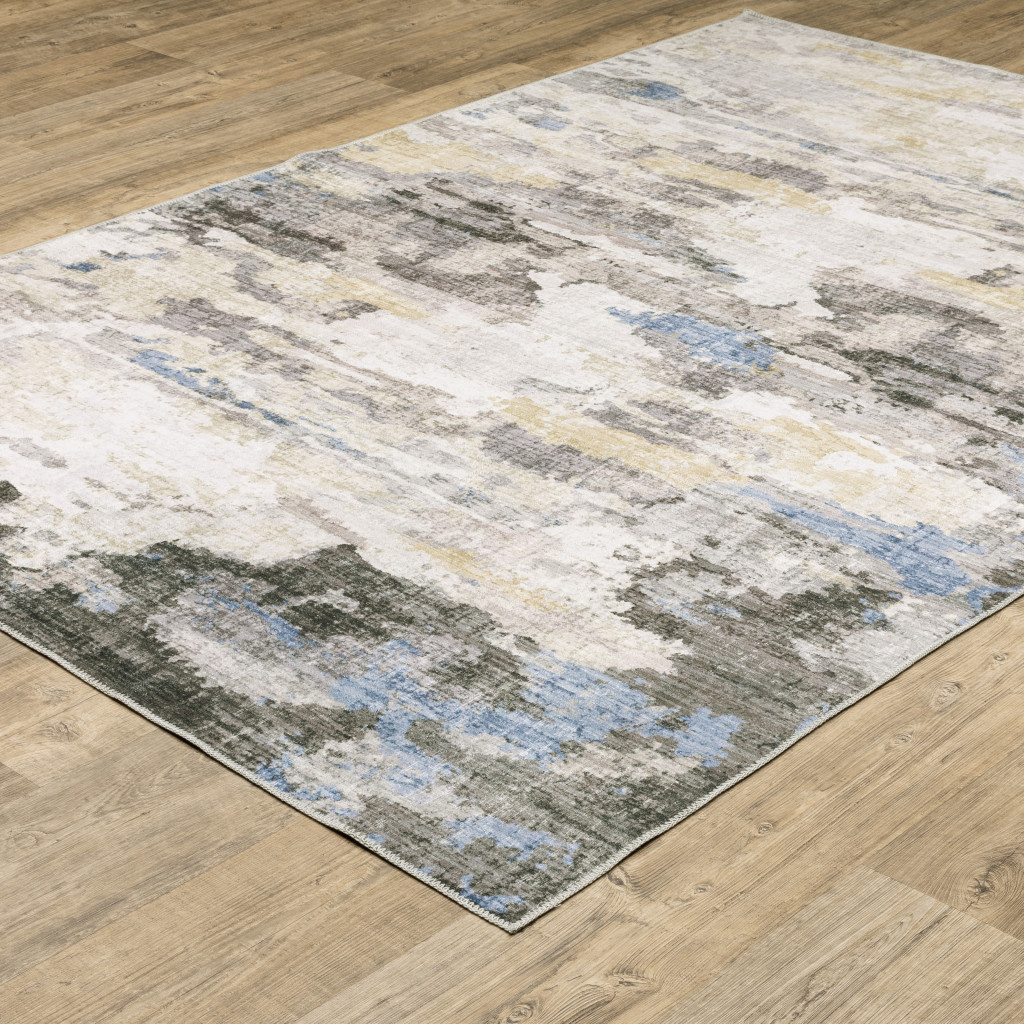 7" X 10" Blue and Gray Abstract Non Skid Area Rug
