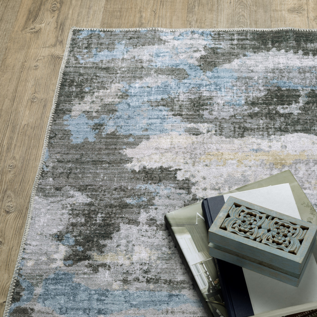 7" X 10" Blue and Gray Abstract Non Skid Area Rug