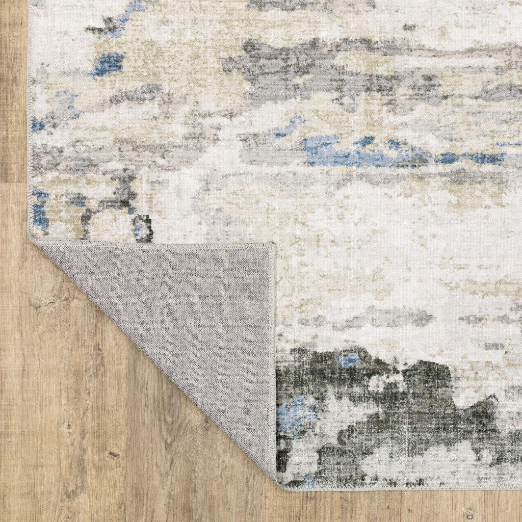 7" X 10" Blue and Gray Abstract Non Skid Area Rug