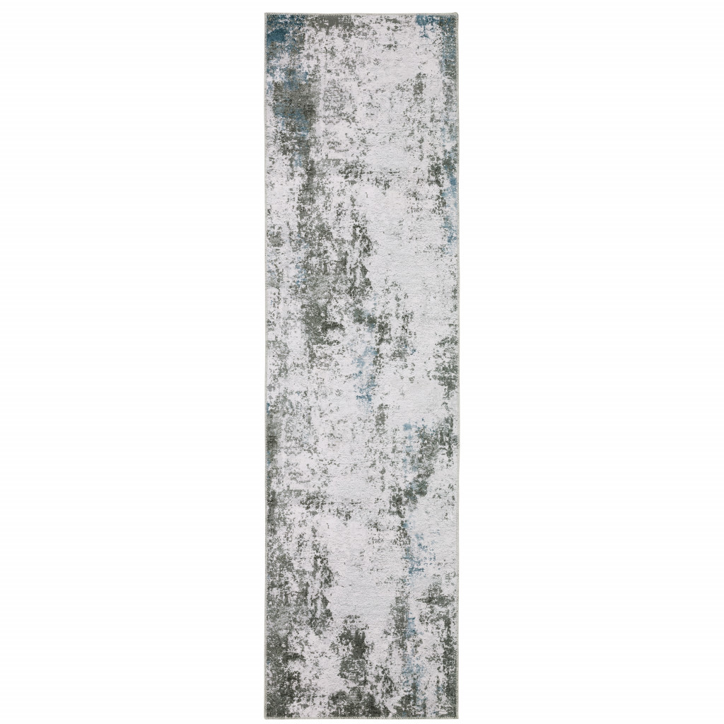 2" X 8" Gray And Ivory Abstract Printed Stain Resistant Non Skid Runner Rug