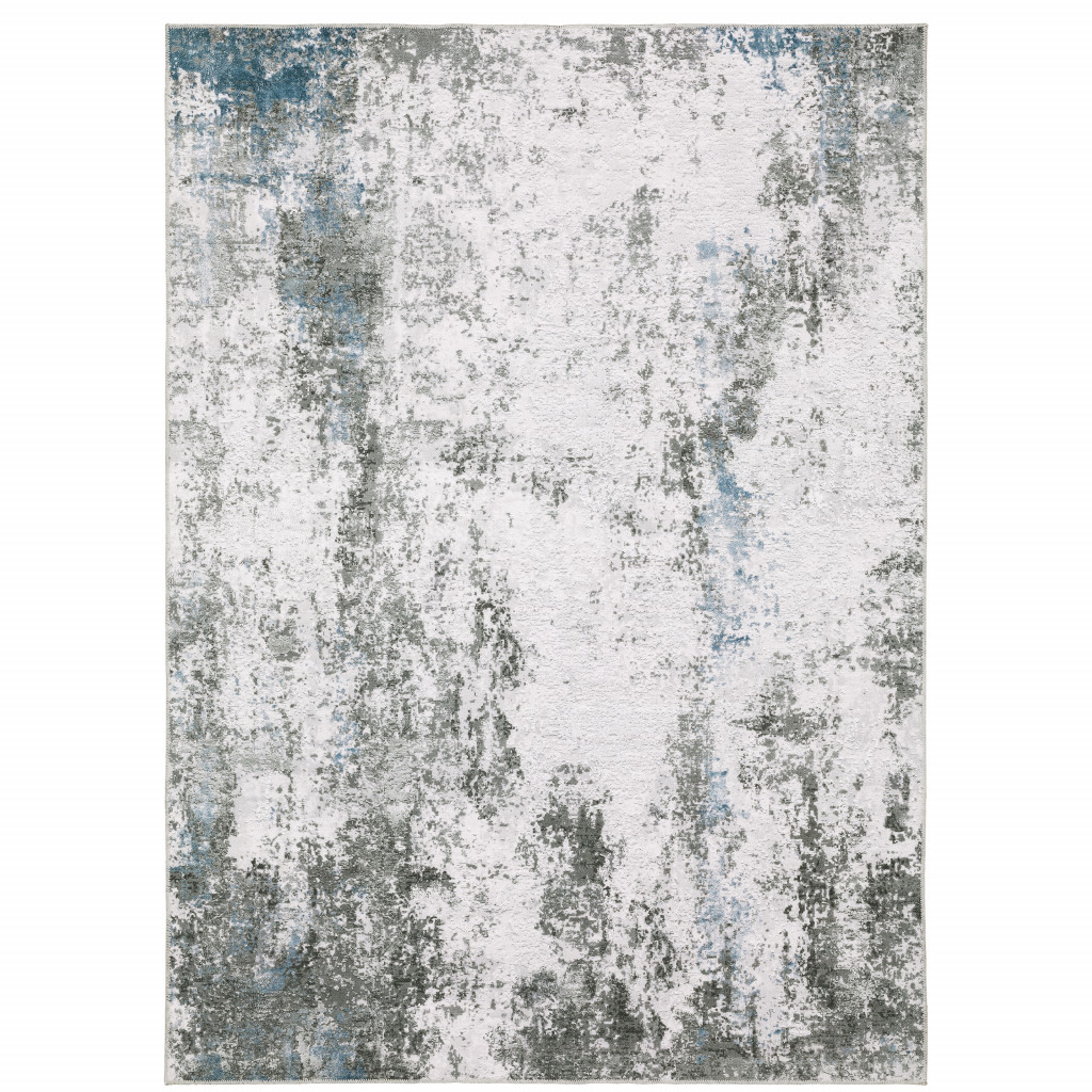 4" X 6" Silver and Gray Abstract Non Skid Area Rug