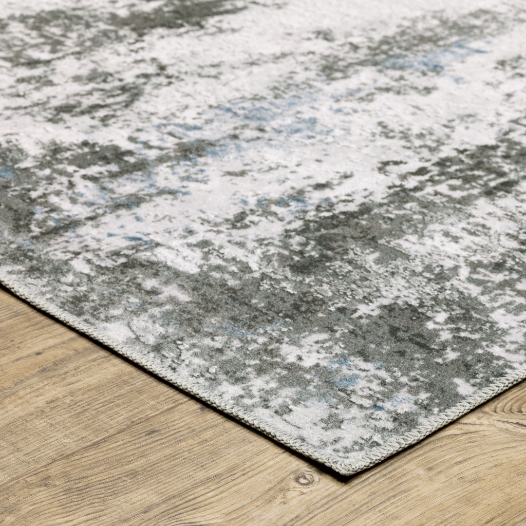 4" X 6" Silver and Gray Abstract Non Skid Area Rug