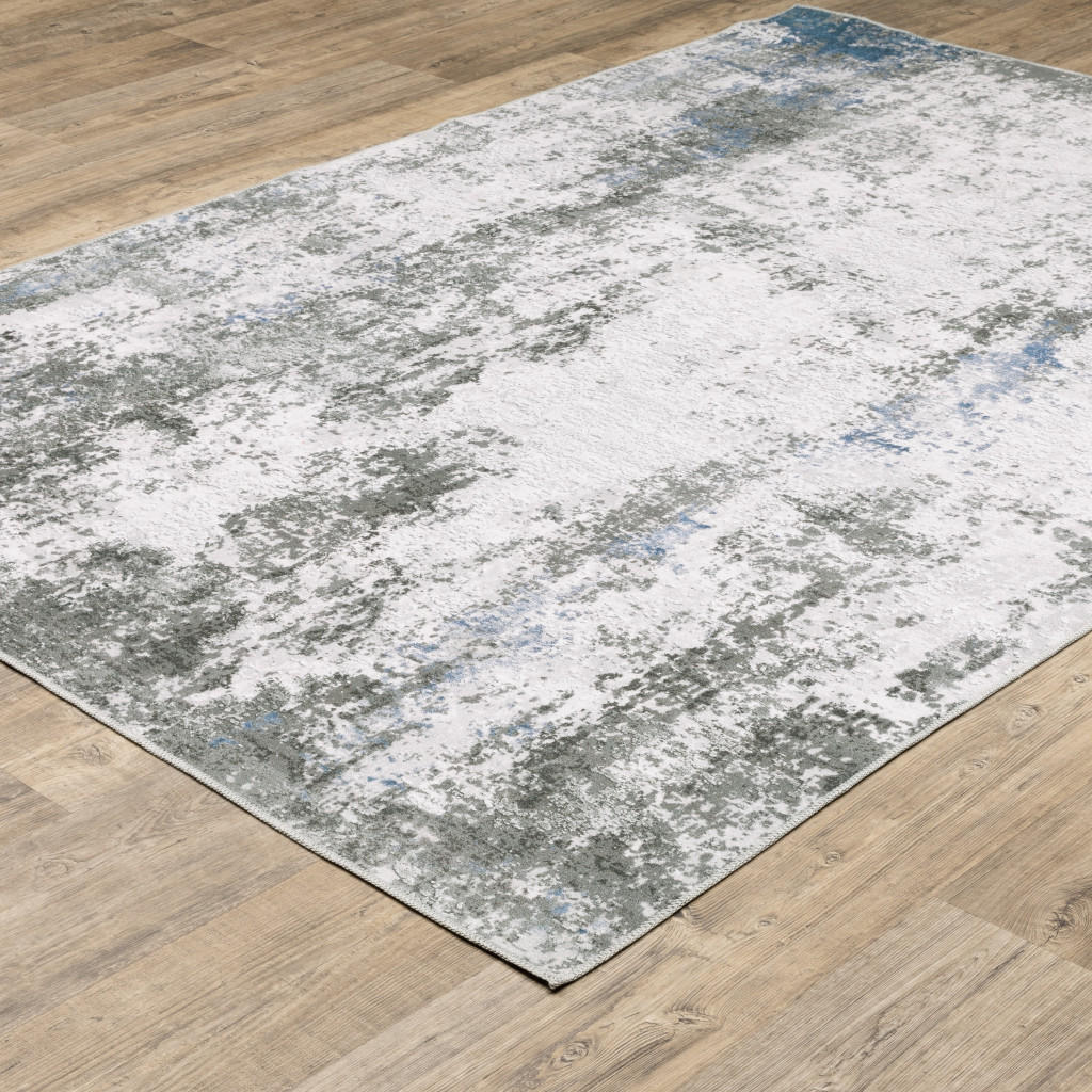 4" X 6" Silver and Gray Abstract Non Skid Area Rug