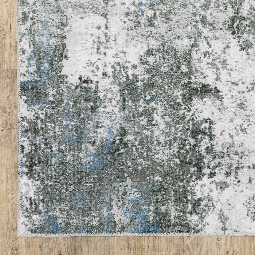 4" X 6" Silver and Gray Abstract Non Skid Area Rug