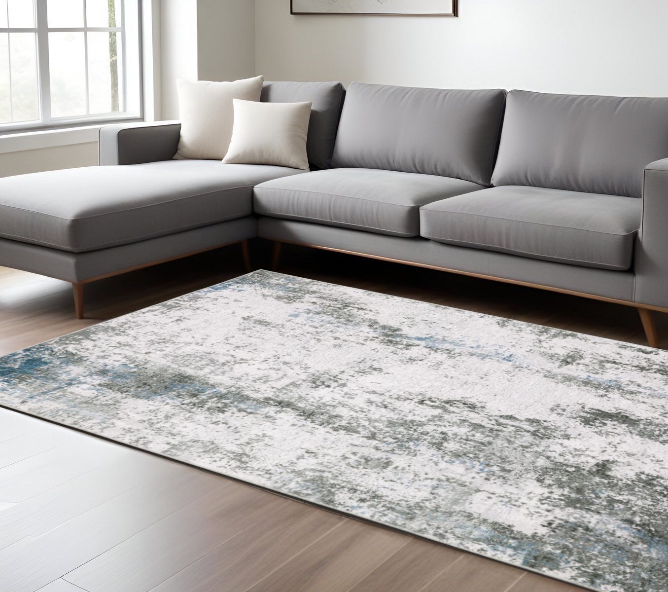 8" X 10" Silver and Gray Abstract Non Skid Area Rug