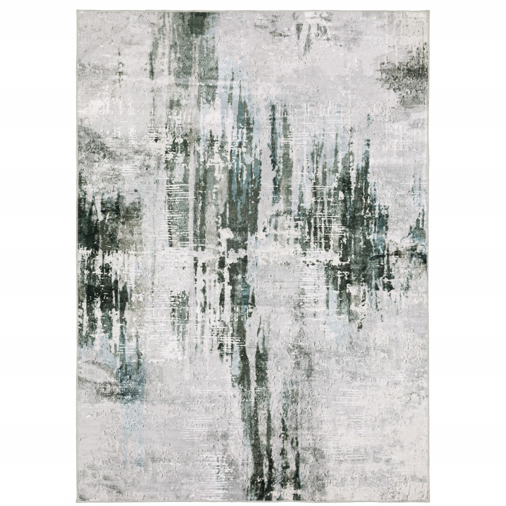 4" X 6" Silver and Gray Abstract Non Skid Area Rug
