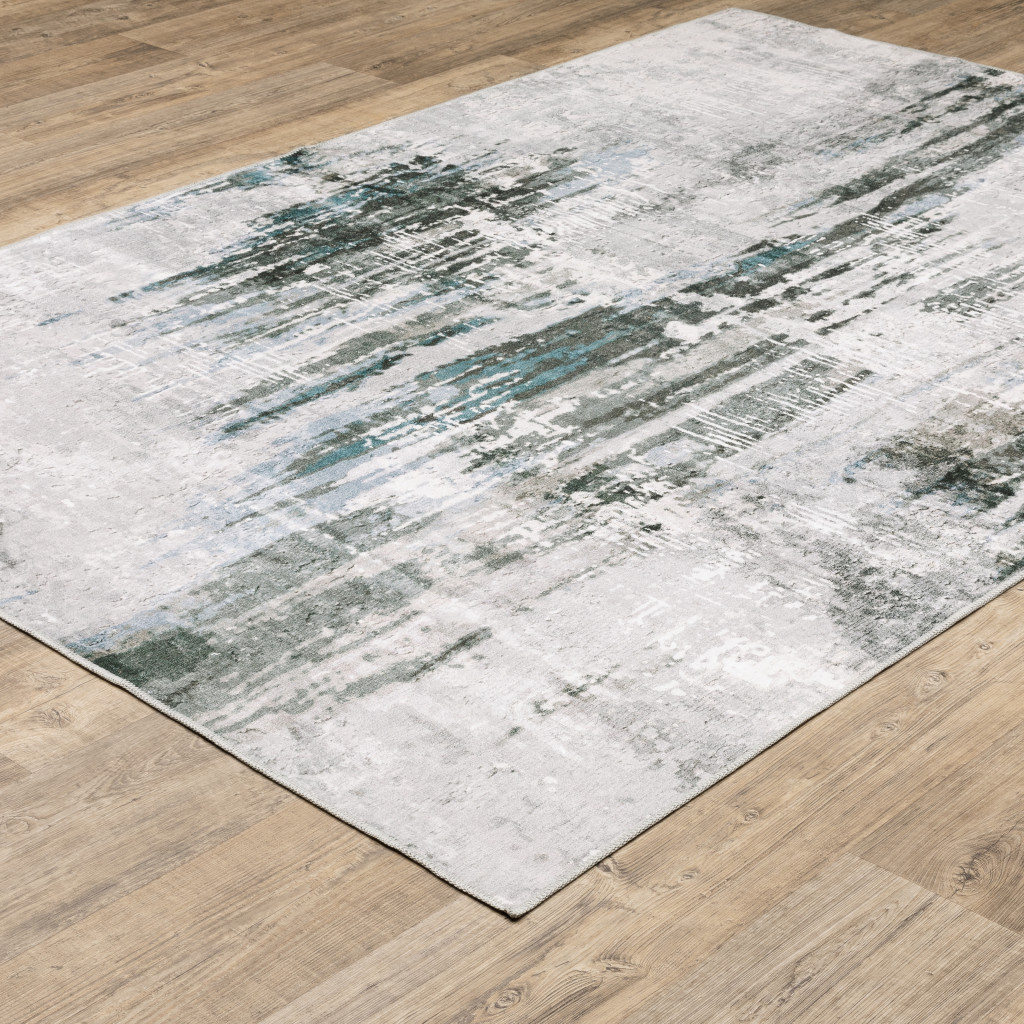 4" X 6" Silver and Gray Abstract Non Skid Area Rug