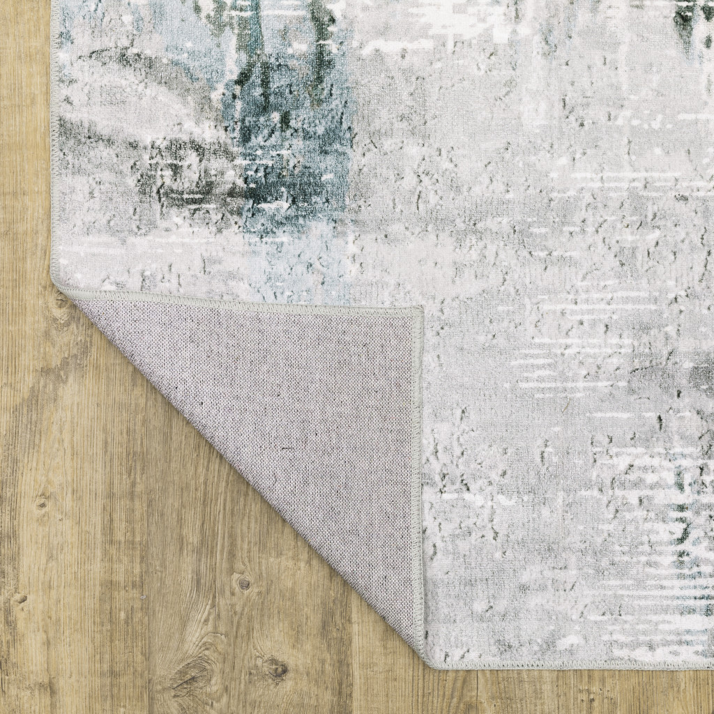 4" X 6" Silver and Gray Abstract Non Skid Area Rug