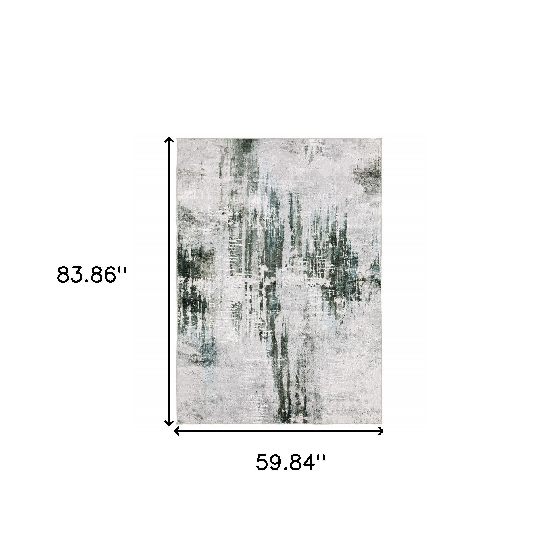5" X 7" Gray And White Abstract Printed Stain Resistant Non Skid Area Rug