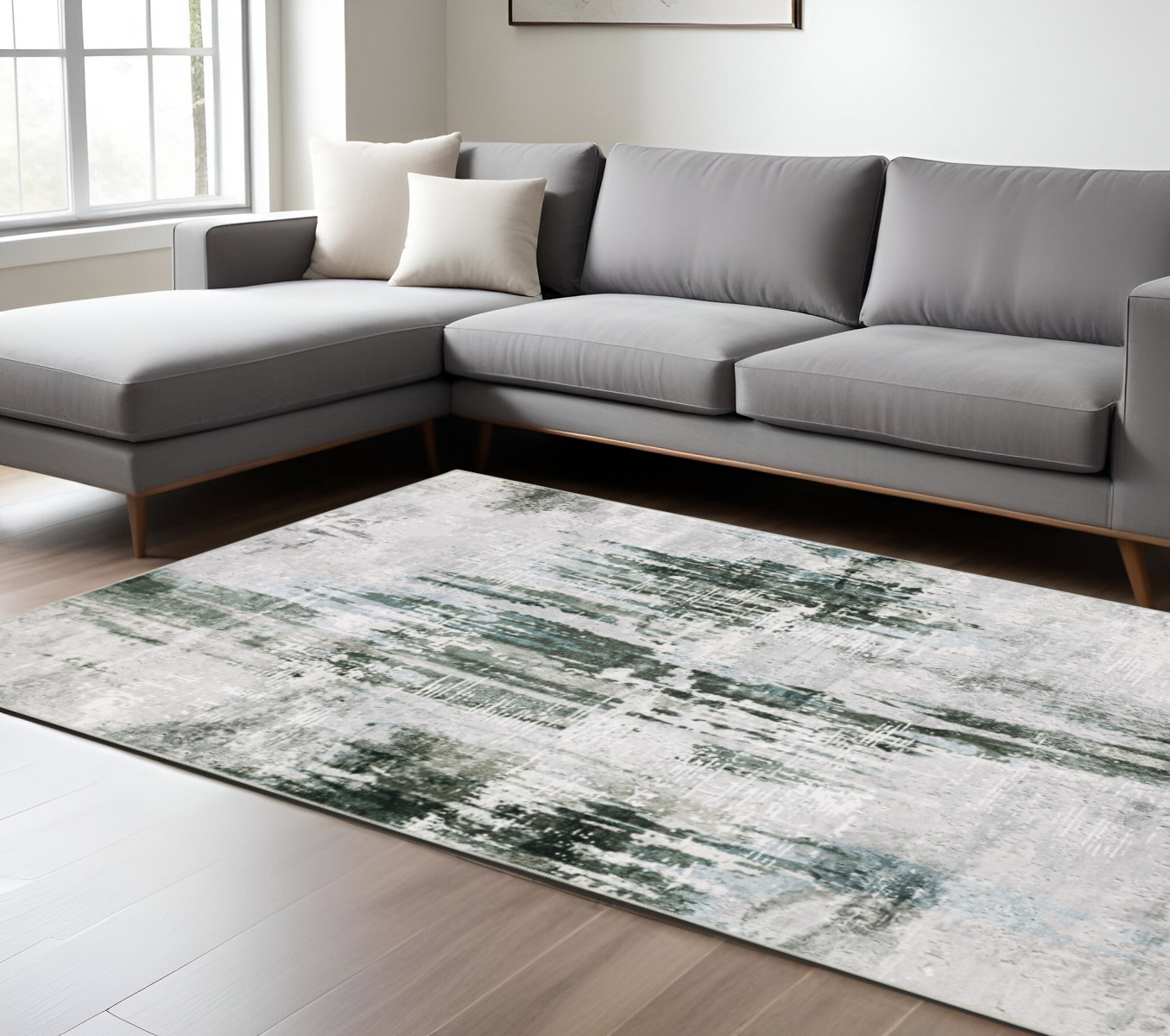 8" X 10" Silver and Gray Abstract Non Skid Area Rug
