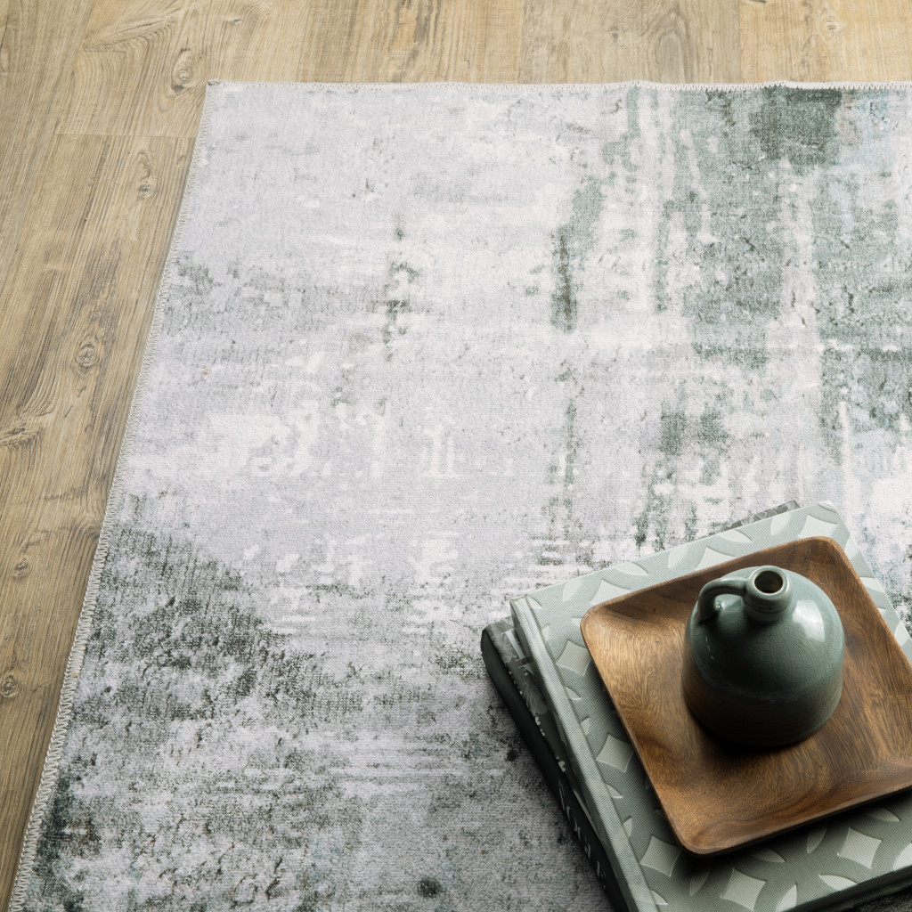 8" X 10" Silver and Gray Abstract Non Skid Area Rug