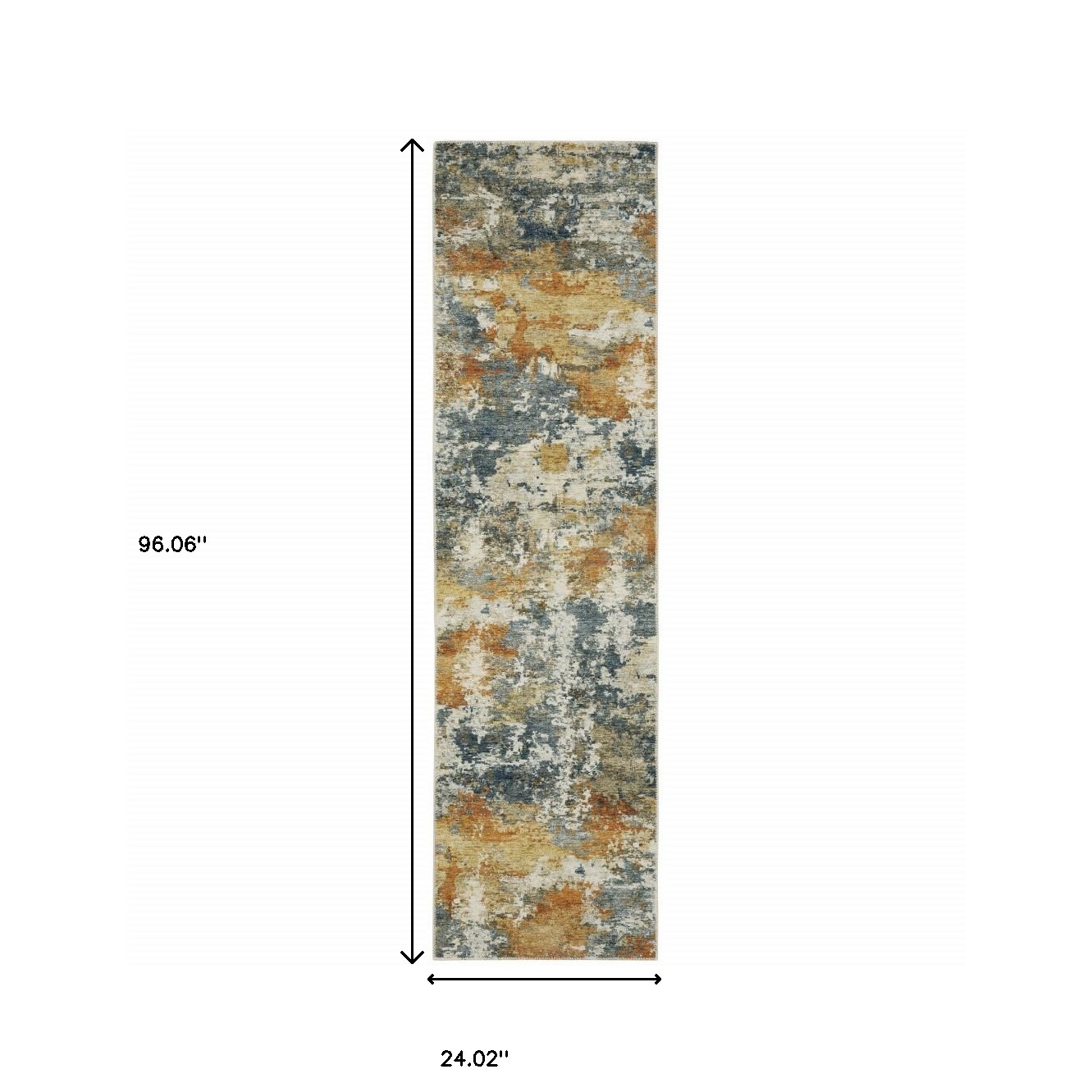 2" X 8" Teal Blue Orange Gold Grey Tan Brown And Beige Abstract Printed Stain Resistant Non Skid Runner Rug