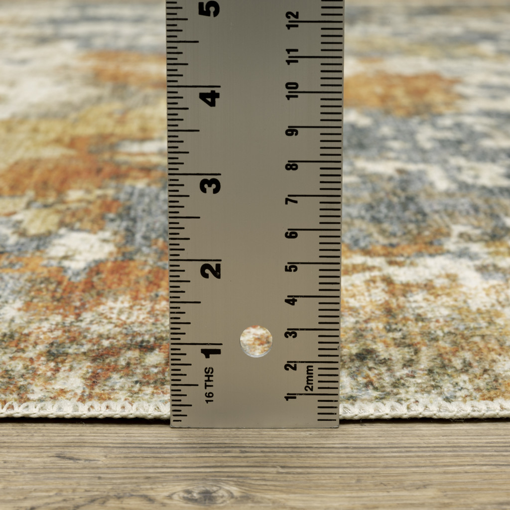 2" X 8" Teal Blue Orange Gold Grey Tan Brown And Beige Abstract Printed Stain Resistant Non Skid Runner Rug