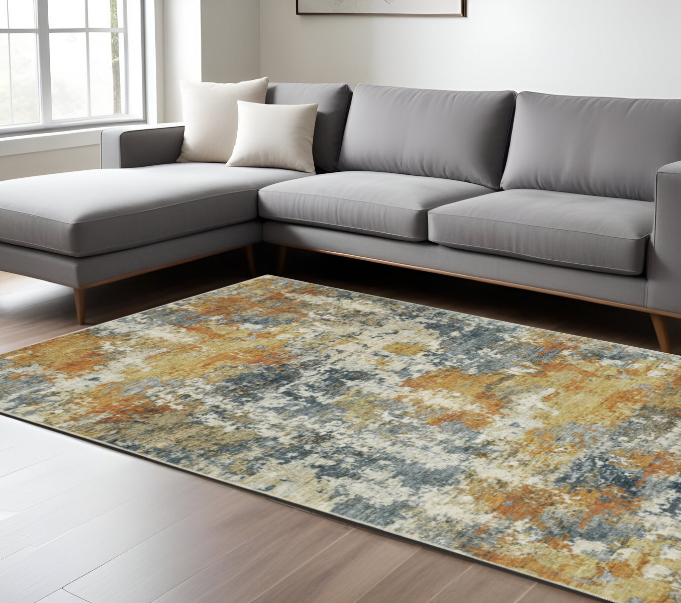 8' X 10' Teal Blue Abstract Non Skid Area Rug-510644-1