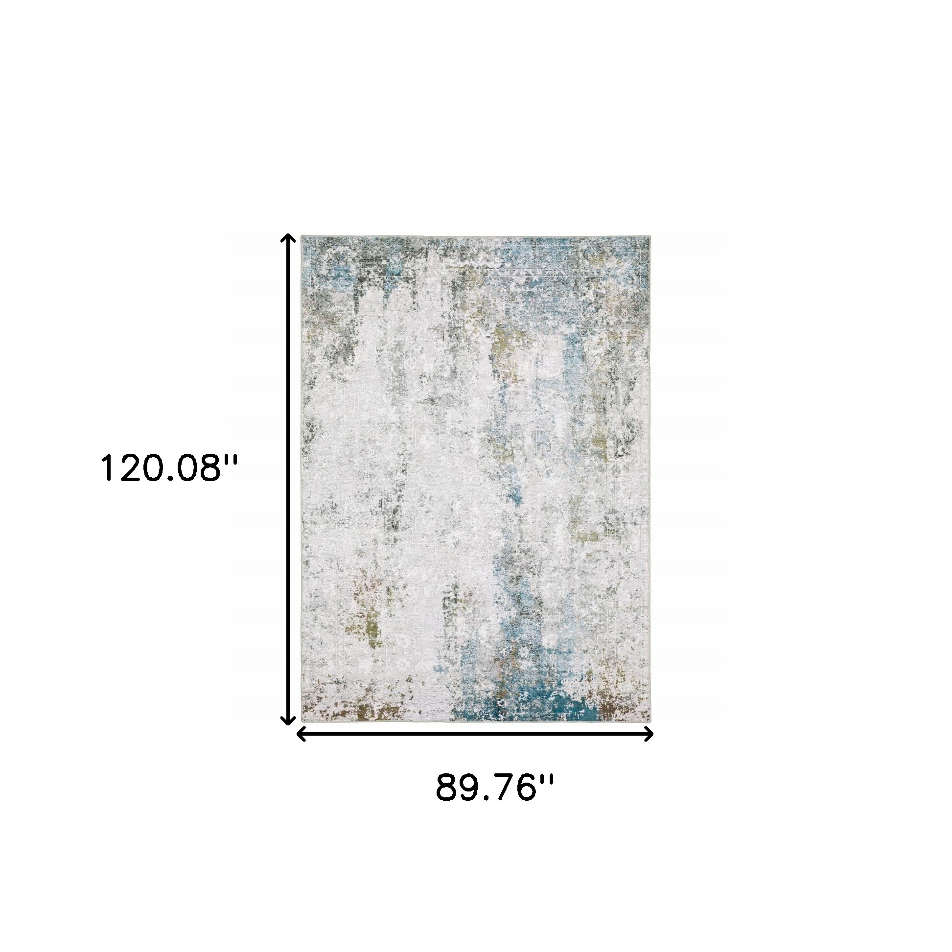 8" X 10" Ivory and Blue Abstract Non Skid Area Rug