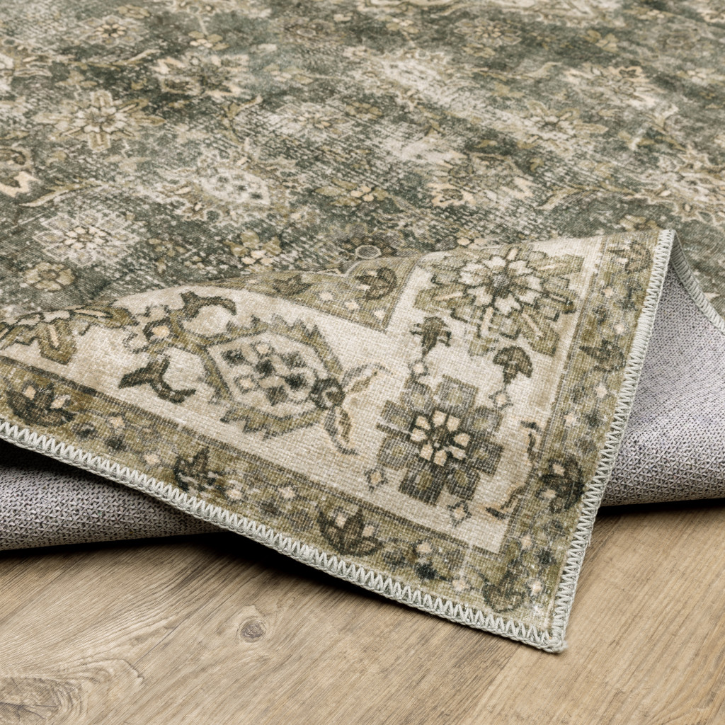 2" X 8" Blue And Beige Oriental Printed Stain Resistant Non Skid Runner Rug