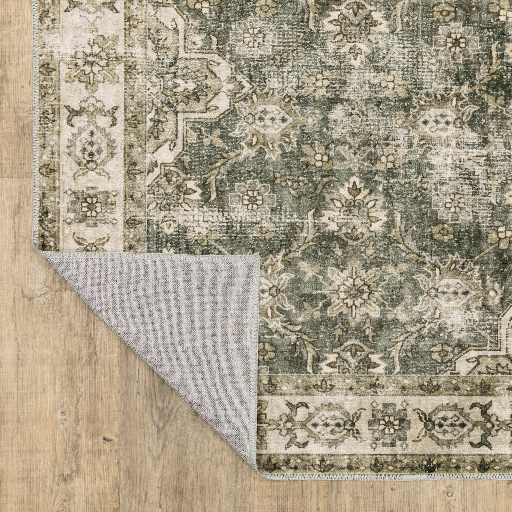 5" X 7" Blue And Beige Oriental Printed Stain Resistant Non Skid Area Rug
