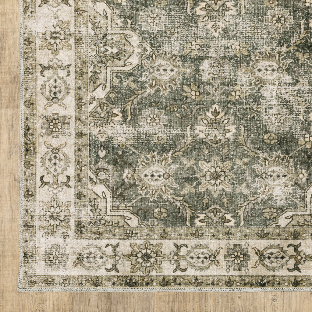 8" X 10" Blue And Beige Oriental Printed Stain Resistant Non Skid Area Rug
