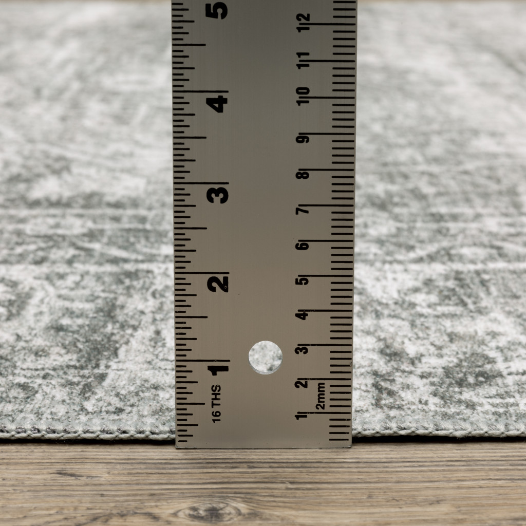 2" X 8" Gray And Ivory Oriental Printed Stain Resistant Non Skid Runner Rug