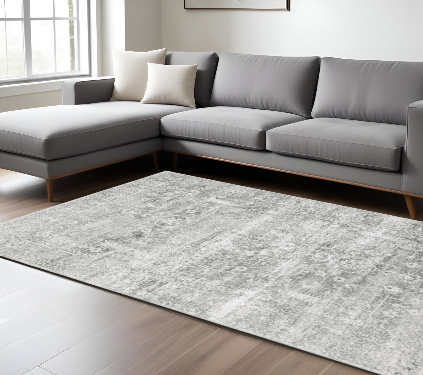 8" X 10" Sage Green Oriental Non Skid Area Rug
