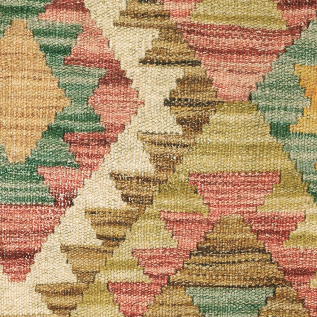 2" X 3" Gold Orange Brown Red Green Purple And Beige Southwestern Printed Stain Resistant Non Skid Area Rug