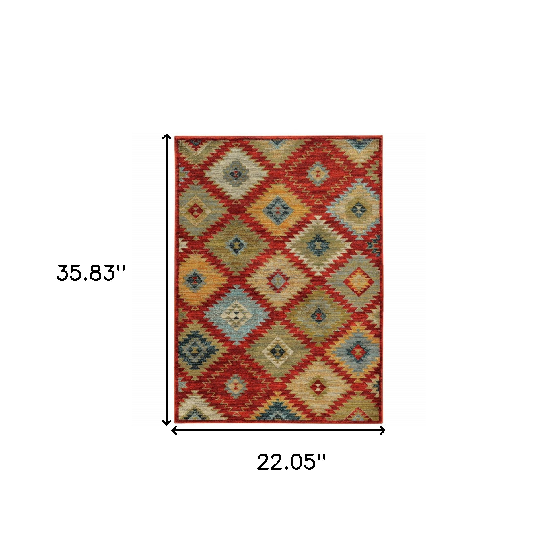 2" X 3" Red Green Gold Blue Teal And Ivory Geometric Power Loom Stain Resistant Area Rug