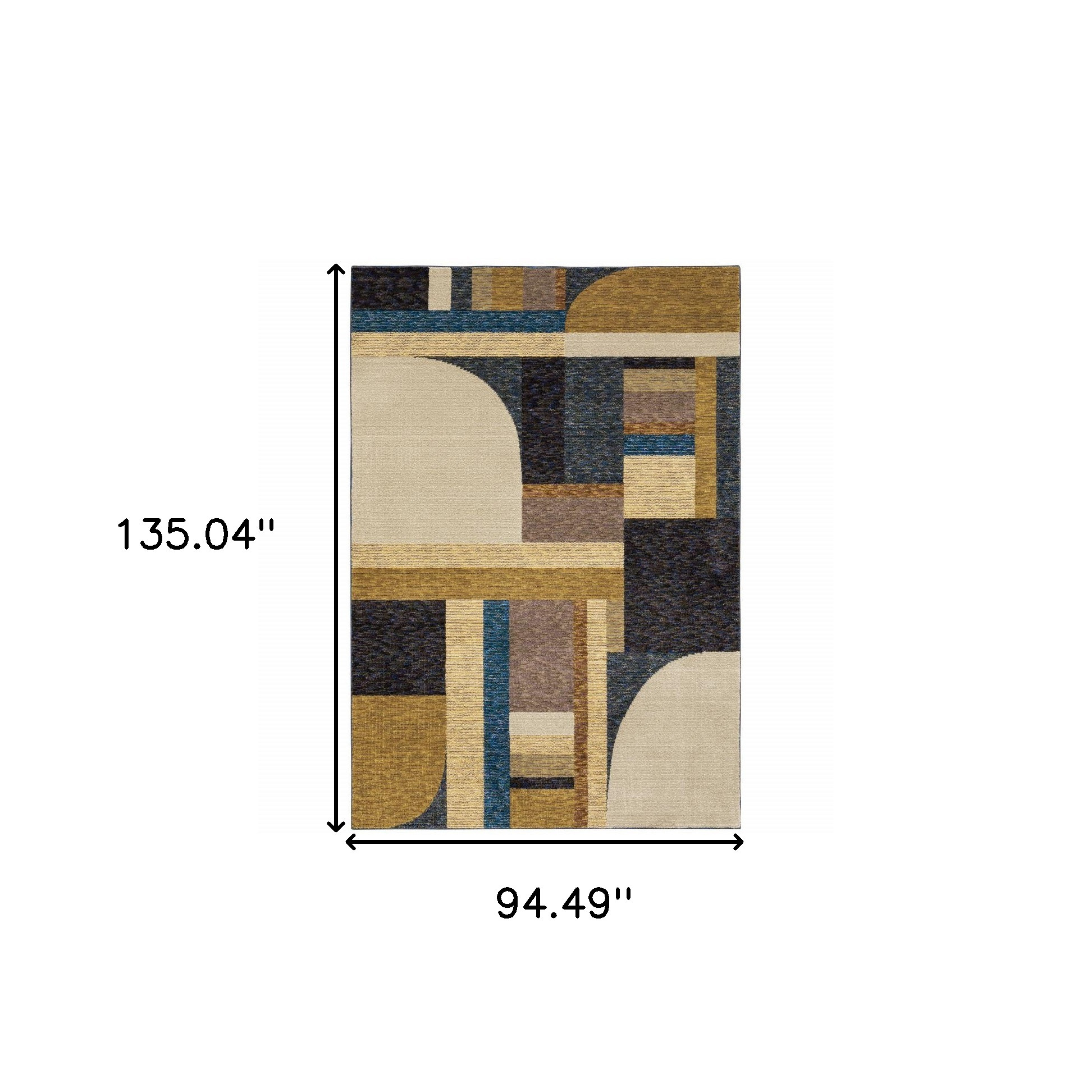 8" X 11" Blue and Beige Geometric Power Loom Area Rug
