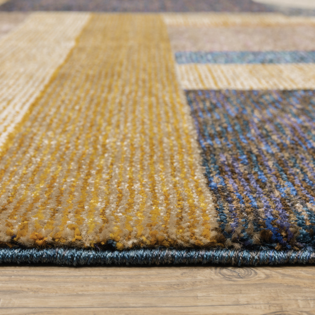 8" X 11" Blue and Beige Geometric Power Loom Area Rug