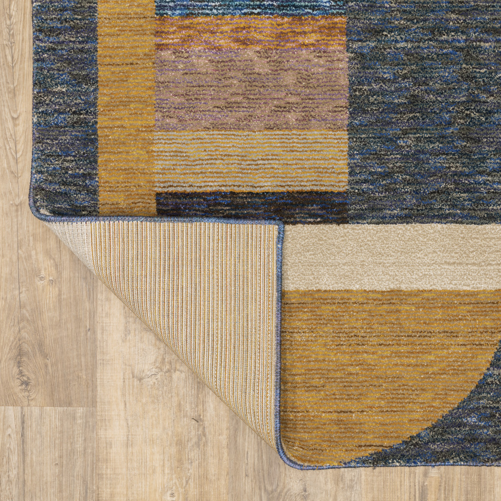 8" X 11" Blue and Beige Geometric Power Loom Area Rug