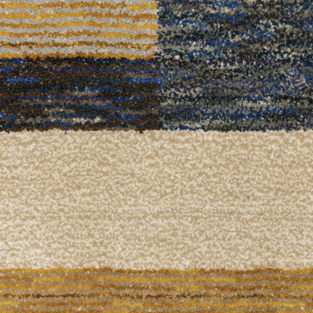 8" X 11" Blue and Beige Geometric Power Loom Area Rug