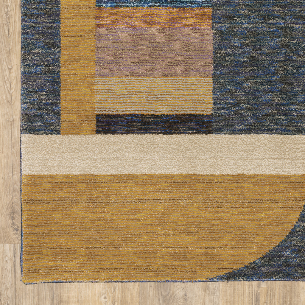9" X 12" Gold Blue Beige Purple and Teal Geometric Power Loom Area Rug