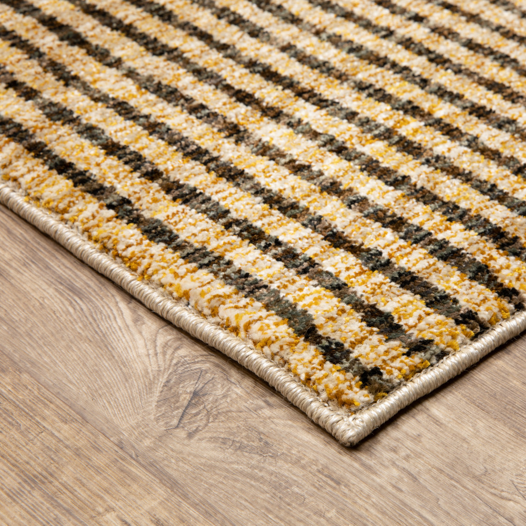 10" X 13" Blue and Beige Geometric Power Loom Area Rug