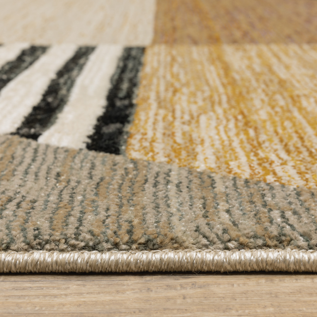 10" X 13" Blue and Beige Geometric Power Loom Area Rug