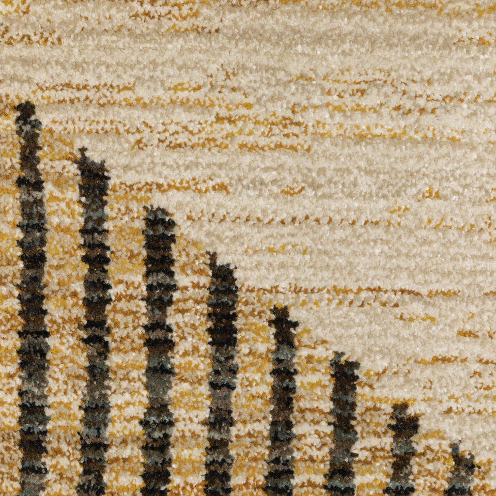 10" X 13" Blue and Beige Geometric Power Loom Area Rug