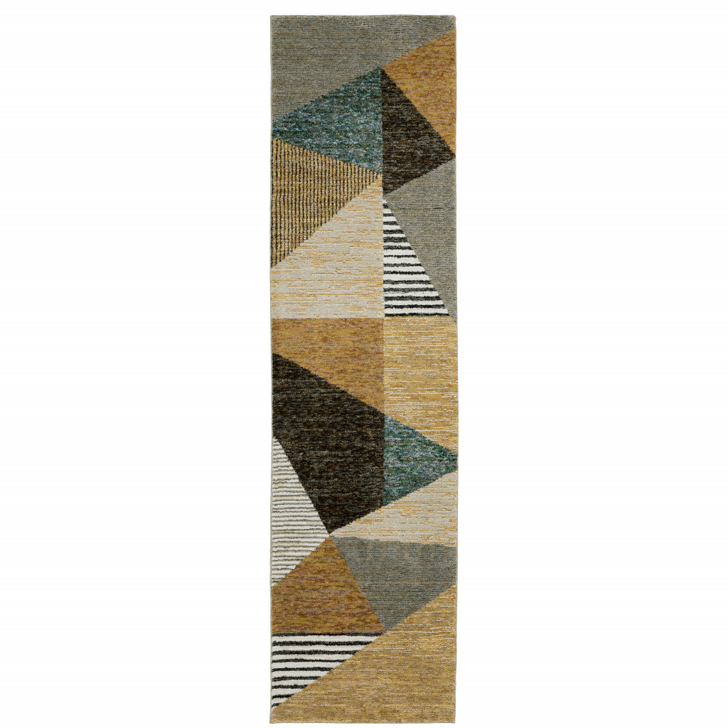 8" Runner Blue and Beige Geometric Power Loom Runner Rug