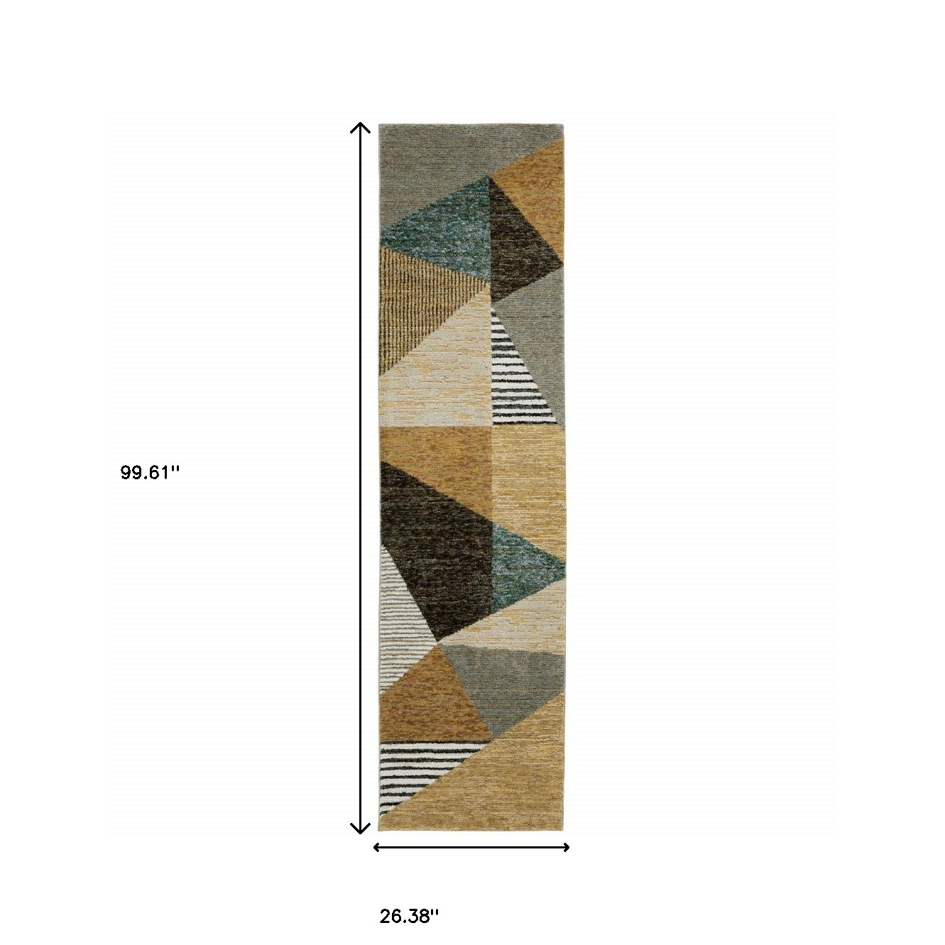 8" Runner Blue and Beige Geometric Power Loom Runner Rug