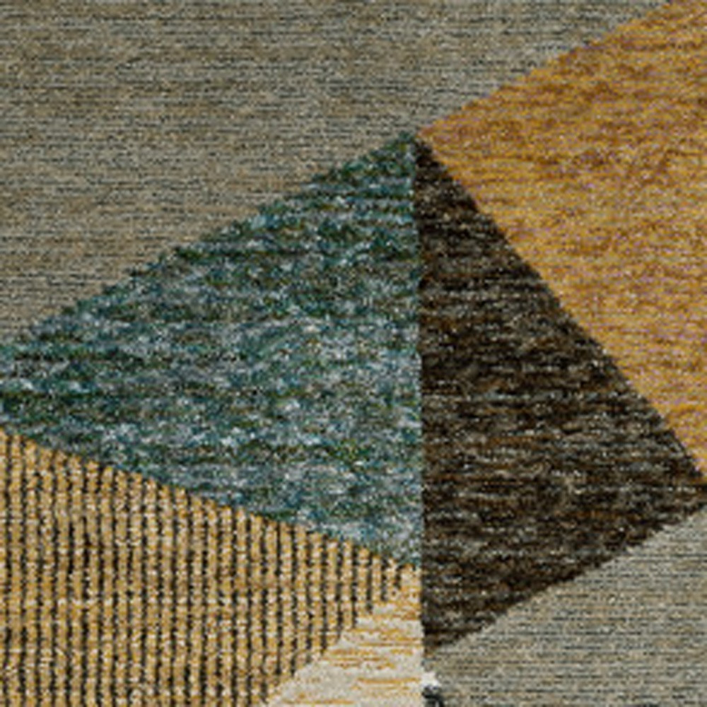 8" Runner Blue and Beige Geometric Power Loom Runner Rug