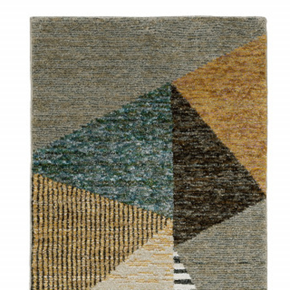 8" Runner Blue and Beige Geometric Power Loom Runner Rug