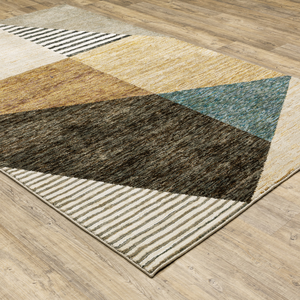 8" X 11" Blue and Beige Geometric Power Loom Area Rug